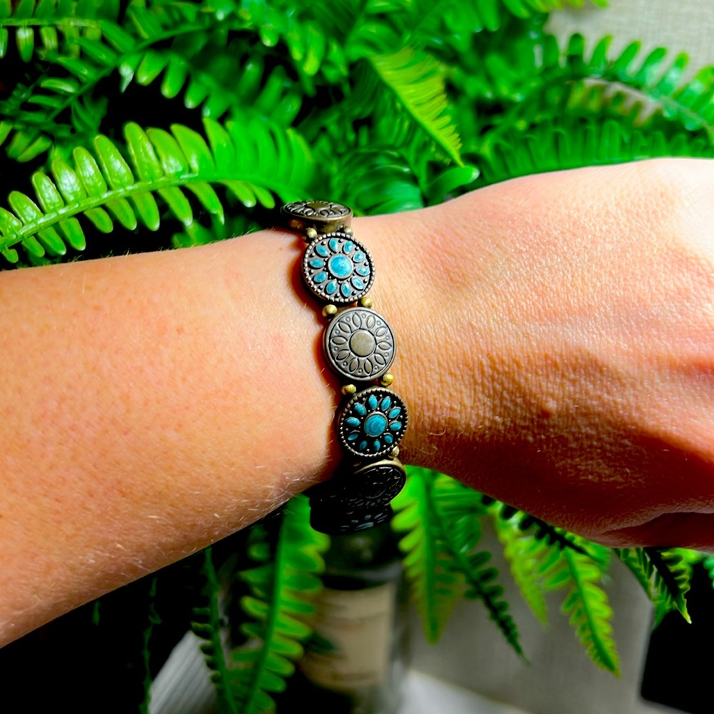 Beautiful Bronze and Turquoise Mandala Bracelet